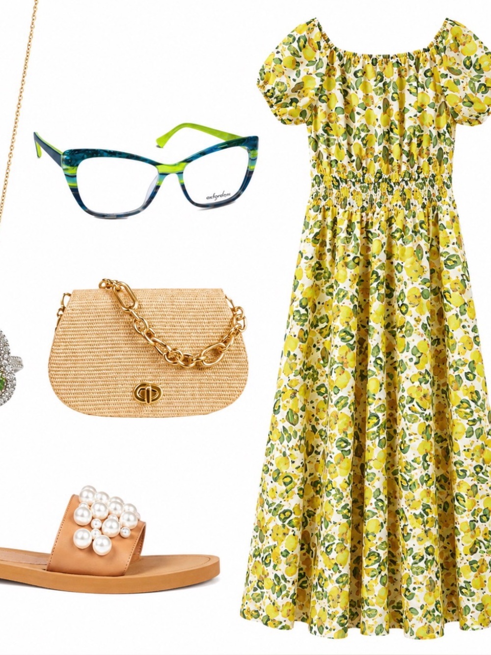 Boden Lemon Vine Print Smocked Maxi Dress Size 4 Yellow Green Ivory - Picture 10 of 10